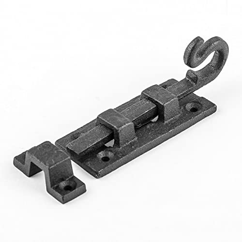 Renovators Supply Manufacturing Door Lock Latch 3.8 in. Black Wrought Iron Pig Tail Tip Styled Slide Bolt Latch with Mounting Hardware - size: Pack of 1, style: 3.88 inch - Curled Tail