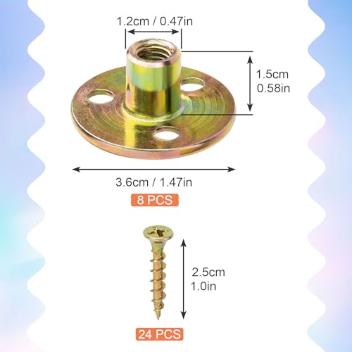 HINZIC 8 Sets Leg Mounting Plates, Furniture Legs Attachment Industrial Strength T-Plate M8 Sofa Legs with Hanger Bolts Screws for Leg Chair Couch Cabinet Couche Repair