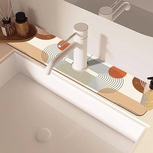 Abstract Minimalistic Geometric Sink Faucet Absorbing Mat Sink Splash Guard Faucet Mat Draining Mat Fast Drying Sink Protectors for Kitchen and Bathroom 5.5"×24" - size: 5.5" x 24"