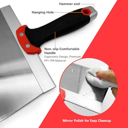 Drywall Knife 5pcs/Set, Stainless Steel Taping Knives Kit Includes 6'', 8'', 10'', 12'', 14'' Tools, Perfect for Drywall Joint Taping, Finishing & Patching - color: Black - C Set