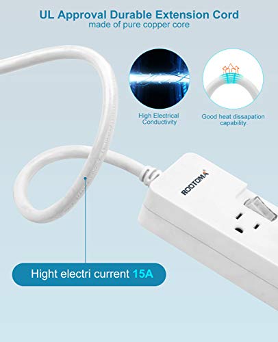 ROOTOMA Power Strip Surge Protector with Individual Switches,6-Foot 14AWG Long Extension Cord 1875W/15A Wall Mount for Office Dorm Home Theatre (6outlets-6ft) - size: 6 Ft - 6 Ac - White
