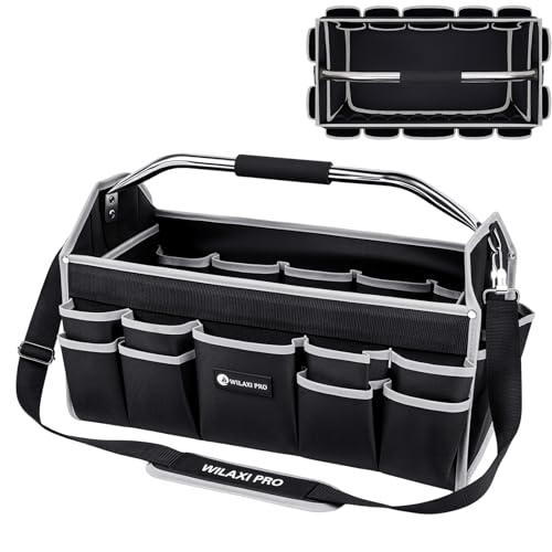 22in Tool Bags For Men Heavy Duty, 33 PCS Pockets Tool Bag Organizer Foldable Open Top Tool Bag With Handle, Wide Mouth Electrician Tool Tote, Grey - size: 22inch