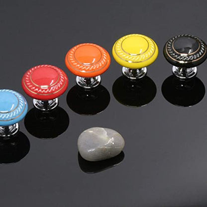 HUAMULAN 10 Pack Ceramic Knob White Silver Dresser Kitchen Round Cabinet Pulls,Zinc Alloy Base Cupboard Wardrobe Drawer Door Handles,3 Size Screws - color: HRJ1043-BaiSilver-10PCS