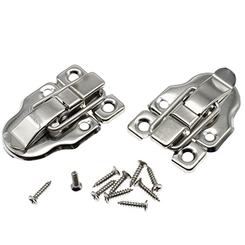 2 Pcs Retro Style Duckbilled Toggle Hasp Latch with Mounting Screws for Repair/Decorative Wooden Jewelry Box(Silver) - color: Silver