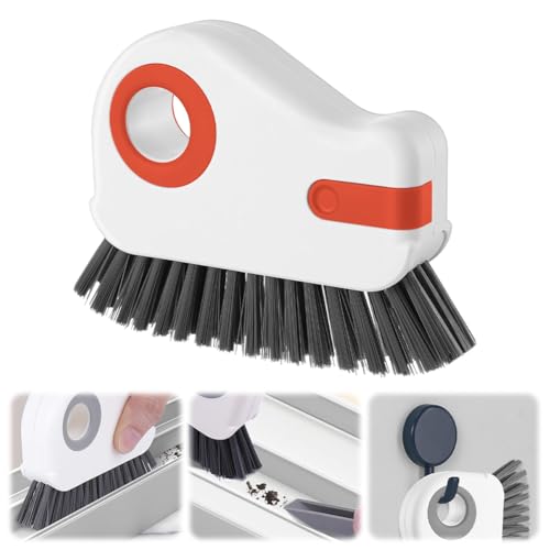 2 in 1 Groove Cleaning Brush, Window Track Cleaning Tools, Multifunction Window Track Cleaner with Hard Bristle and Hidden Scraper, Crevice Brush for Sliding Door Track, Window Seal, Sill (Orange) - color: Orange