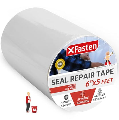 XFasten Waterproof Patch Seal Repair and Leak Shield Tape, White, 6-Inch x 5-Foot, Weatherproof Water Barrier Tape for Chimney, Roof, Boat, and HVAC Hose Repair - color: White
