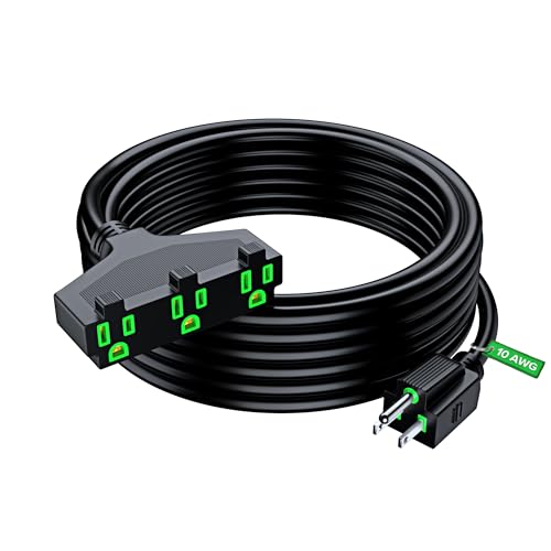 Maximm 10/3 Extension Cord 30 Feet, 10AWG Black, ETL Listed, 3 Prong Plug 3-Outlet SJTW Heavy Duty Indoor, Weather Resistant - Power Cord for Garden, Lawn, Appliances, 30ft - size: 30 Feet, style: 10AWG