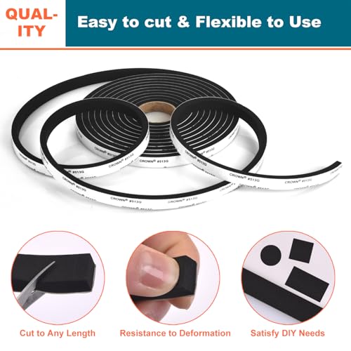 Weather Stripping Door Seal - Adhesive Foam Tape Soundproof Weatherstripping for Windows,1/2 Inch Wide X 1/4 Inch Thick,2 Rolls Total 33FT Black,High Density (1/2In x 1/4In x 33Ft) - size: 1/2In x 1/4In x 33Ft