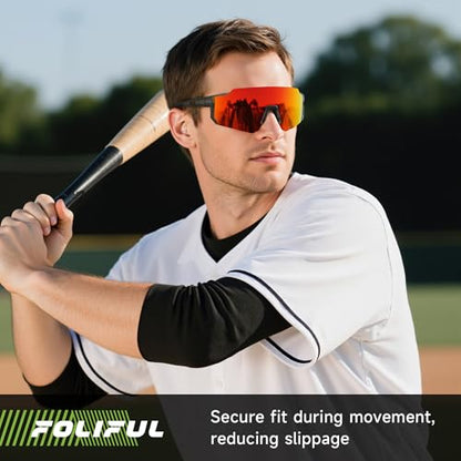 3 Pack Polarized Sunglasses for Men Women, Sports Mens Sunglasses with UV Protection for Baseball Cycling Running - color: B07-red/Gray/Yellow