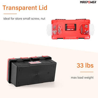 MAXPOWER 2-Piece Plastic Tool Box Set, 12-inch Mini Tool Box & 17-inch Handheld Toolbox, Lockable, Removable Tray, Top Small Parts Organizer Storage for Home, Garage, and DIY Projects - style: 12" 17" red