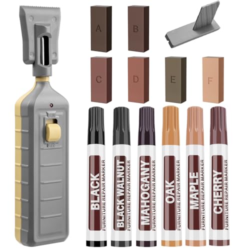 Laminate Floor Repair Kit with Heat Pen, 6 Color Wood Vinyl Floor Furniture Repair Kit Linoleum Repair Hard Wax Touch Up Marker Cover Scratches, Stains, Cracks, Holes for Door, Cabinet, Table