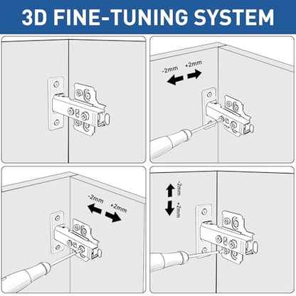 TamBee Corner Cabinet Hinge Bifold 175 Degree with Repair Plate Kit, 48mm Full Overlay Lazy Susan Cabinet Door Hinge Frameless - style: 175° Full Overlay + Plates