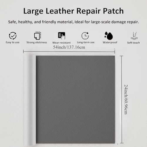 Leather Repair Patch 24x54 Inch, Self Adhesive Leather Repair Tape, Large Vinyl Repair Kit for Sofa Couch Furniture Car Seats, Strong Adhesion Scratch Resistant Easy Cut (Dark Gray) - color: Dark Gray