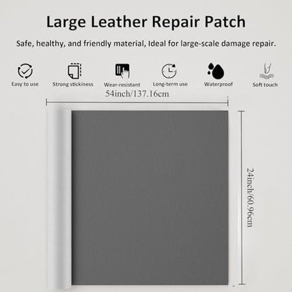 Leather Repair Patch 24x54 Inch, Self Adhesive Leather Repair Tape, Large Vinyl Repair Kit for Sofa Couch Furniture Car Seats, Strong Adhesion Scratch Resistant Easy Cut (Dark Gray) - color: Dark Gray