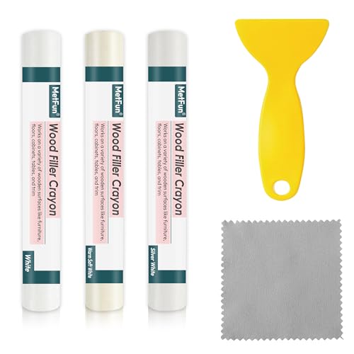 3 Colors White Wood Filler Sticks, Quick Fix Stick Wood Crayons for Furniture Touch-Ups, Repair Wax Crayons for Scratches, Holes, Cracks, Scuffs on Cabinets, Baseboard, Floors, Tables, Door Frame