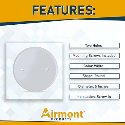 (2 Pack) AP-12031, 5 Inch White Metal Ceiling Blank-Up Cover, Used to Cover 3-1/2 Inch Round/Octagon Box Openings In Ceilings or Walls, Mounting Screws Included, Holes Are Spaced 2.75 Inches