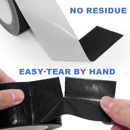 Black Duct Tape, 2 Inches x 32 Yards, Heavy Duty, Strong Adhesive Duct Tape, Easy-Tear by Hand, Residue-Free, Waterproof for Home Repairs, Fixed Carpet Edge, DIY Projects - color: Black