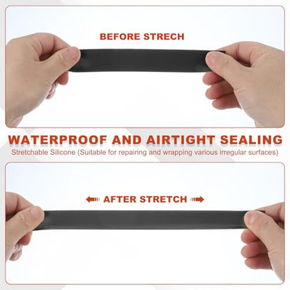 uxcell 2 Pcs Self Fusing Silicone Tape, 1" x 10ft Waterproof Water Leak Sealing Tape for Plumbing Pipe Hose Repair Handles, Black - color: Black, size: 1" x 10ft