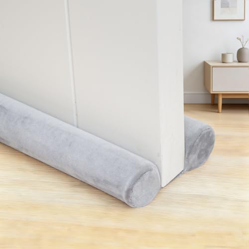 Marwood Under Door Draft Stopper 24-30" Adjustable Wind Stopper for Door & Window, Foam Door Sweep Air & Noise Blocker for Bottom of Doors Double Side Seal - Spandex Super Soft Grey - color: Spandex Grey, size: 30 inch