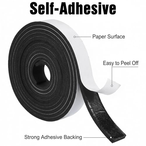Grevosea High Density EVA Foam Tape Single Sided Window Sealing Tape Weather Stripping Closed Cell Foam Strips with Adhesive for Insulating Door Frame and Window (1/2In x 1/4In x 16.5Ft)