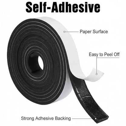Grevosea High Density EVA Foam Tape Single Sided Window Sealing Tape Weather Stripping Closed Cell Foam Strips with Adhesive for Insulating Door Frame and Window (1/2In x 1/4In x 16.5Ft)