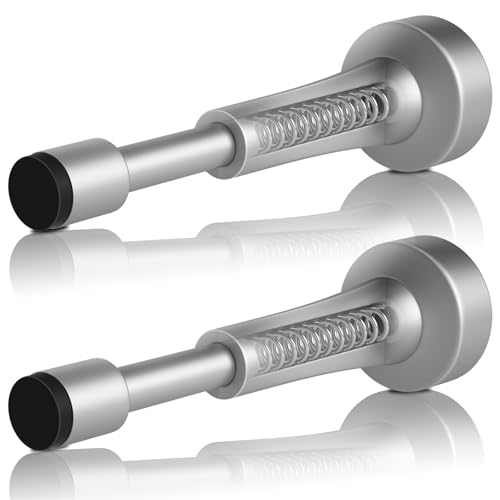 2PCS Spring Door Stoppers for Wall - 4.33 Inch Door Stop for Bottom of Door, Aluminum Doorstopper with Silicone Tip, Screw & Adhesive Installation, Silver - color: Silver