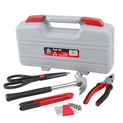 CARTMAN 39-Piece Home Tool Set Kit, Essential Household Hand Tools with Plastic Storage Case Red - color: Red