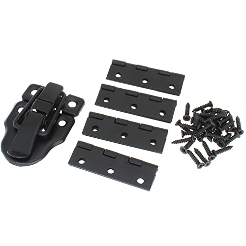 2 Pack Retro Style Duckbilled Toggle Hasp Latch Antique Printed Hinge Kit with Mounting Screws Decorative Wooden Jewelry Box [FDXGYH, Black]