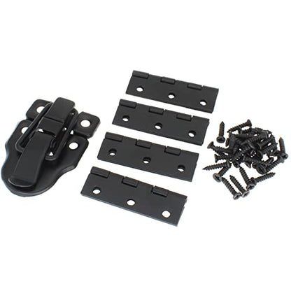 2 Pack Retro Style Duckbilled Toggle Hasp Latch Antique Printed Hinge Kit with Mounting Screws Decorative Wooden Jewelry Box [FDXGYH, Black]