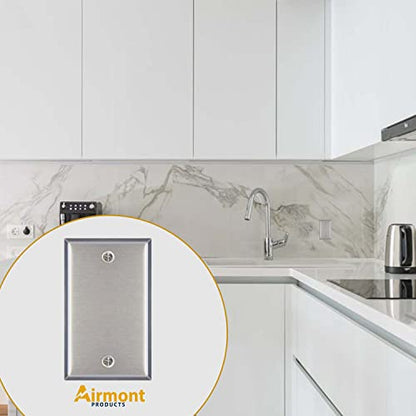 AP-10411, Stainless Steel Blank Wall Plates, 1 Gang Standard Size 4.50" x 2.76" Corrosion and Heat Resistant, Silver Metal, Cover Unused Electrical Sockets or Switch Holes - size: 1 Gang