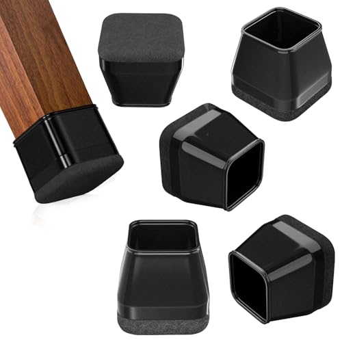 16Pcs Square Chair Leg Floor Protectors with Thickened Felt Pads Silicone Chair Leg Covers Caps to Protect Hardwood Tile Floors Furniture Feet Reduce Noise (Black XL Fit 1.46"-1.77") - color: Black, size: X-Large