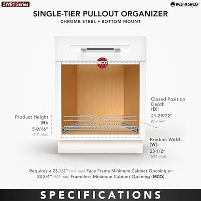Rev-A-Shelf Kitchen Cabinet Pullout Shelf and Drawer Organizer Slide Out Pantry Storage Basket in Multiple Sizes, 24 x 22 In, 5WB1-2422CR-1 - size: 24" W X 22"d, style: Single Tier