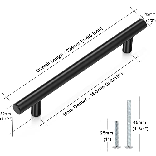 Probrico 5 Pack|Flat Black Modern Cabinet Handles Cupboard Pull Kitchen Cabinet Hardware Dresser Pulls - 6-1/3 inch Center-to-Center Bar Cabinet Pull - color: Black, size: hole center 6-3/10"