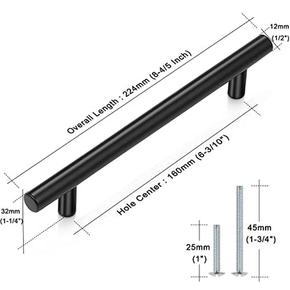 Probrico 5 Pack|Flat Black Modern Cabinet Handles Cupboard Pull Kitchen Cabinet Hardware Dresser Pulls - 6-1/3 inch Center-to-Center Bar Cabinet Pull - color: Black, size: hole center 6-3/10"