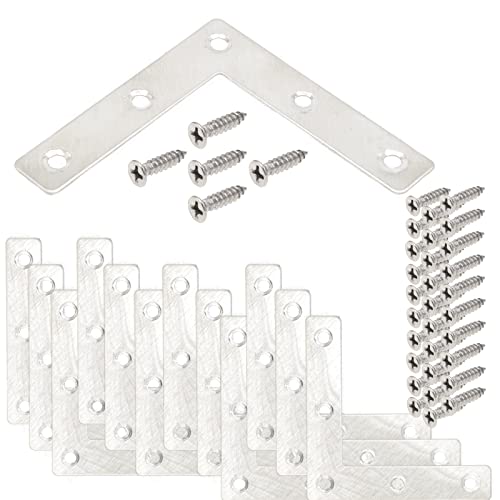 20pcs 3 x 3 Inch Silver L Flat Shape Braces Corner Bracket, 80x80 mm Decorative Corner Brackets Mending Plate, Stainless Steel 90 Dgree Angle Bracket for Wood Furniture Fixing - size: Silver 80x80 mm