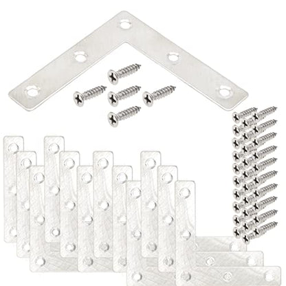 20pcs 3 x 3 Inch Silver L Flat Shape Braces Corner Bracket, 80x80 mm Decorative Corner Brackets Mending Plate, Stainless Steel 90 Dgree Angle Bracket for Wood Furniture Fixing - size: Silver 80x80 mm