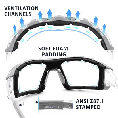 UKNOW Safety Glasses - Anti Fog Wraparound Lenses - Removable Foam Gasket - ANSI Z87.1 Protective Eyewear - Impact Resistant - color: Gray
