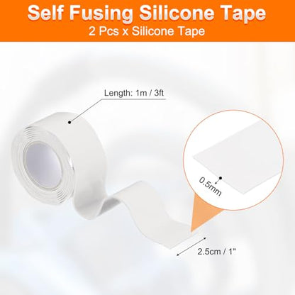 uxcell 2 Pcs Self Fusing Silicone Tape, 1" x 3ft Waterproof Water Leak Sealing Tape for Plumbing Pipe Hose Repair Handles, White (0.5mm Thick) - color: White
