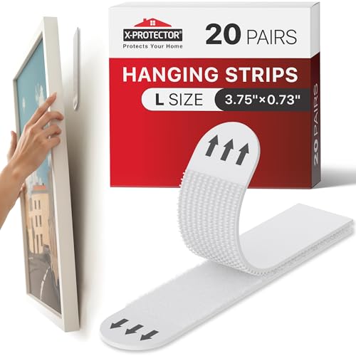 X-Protector Picture Hanging Strips - 20 Pairs Damage Free Picture Hangers - Self Adhesive Hangers Without Nails - Heavy Duty Wall Hanging Strips - Wall Sticky for Hanging Up to 20 LBS (Size L) - size: L