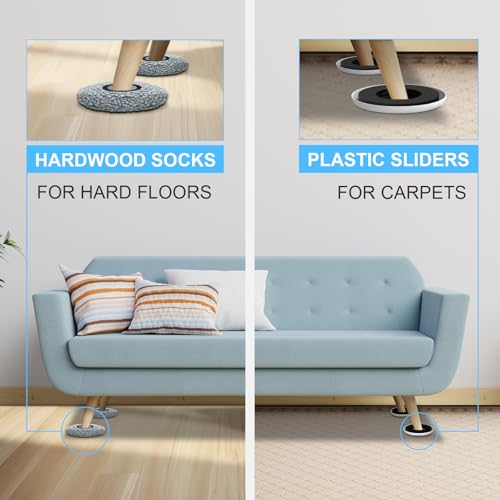 New Upgrade Furniture Movers Sliders, 4+4 Pack 4.3" Multi-Surface Furniture Sliders with Groove Design, Round 4PCS Moving Pads and 4 Hardwood Socks, Protect Floor and Easily Move Furniture - size: 4.3in Round 4+4Pack