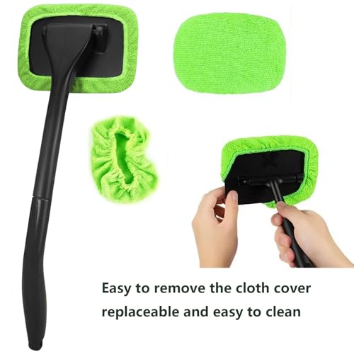 desin Car Windshield Cleaning Tool, Windshield Cleaner with 5 Washable and Reusable Microfiber Pads and Extendable Handle, for Auto Glass Wiper (Green) - color: Green