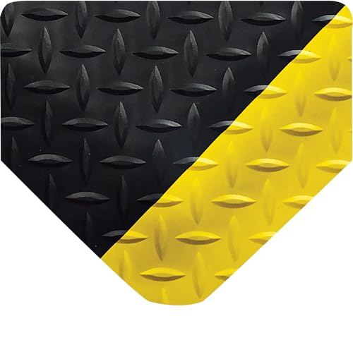 Wearwell Diamond-Plate Select Mat - Black/Yellow. Anti-Fatigue Workstation Mat. 2' W x 3' L x 9/16" Thickness. PVC Vinyl Surface with PVC Sponge. For Dry Industrial Use (495.916x2x3BYL) - size: 36"L x 24"W x 0.6"Th