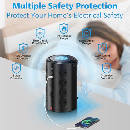 Surge Protector Power Strip - Desk Charging Station with 15W Wireless Charger, Multiple Outlets Charging Station with 16 2300J AC Outlets & 5 USB (2 USB C) Port, for Home, Office, Dorm Room - size: 6ft With Wireless Charger