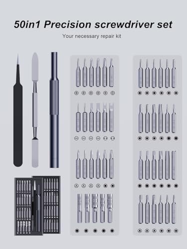 AXTH 50-in-1 Precision Screwdriver Set, Professional Magnetic Small Repair Tool Kit for Electronic Devices, Mini Screw Driver with Flat, Philips, Torx, Hex, Pentalobe, Triwing, Triangle and More - style: 50in1