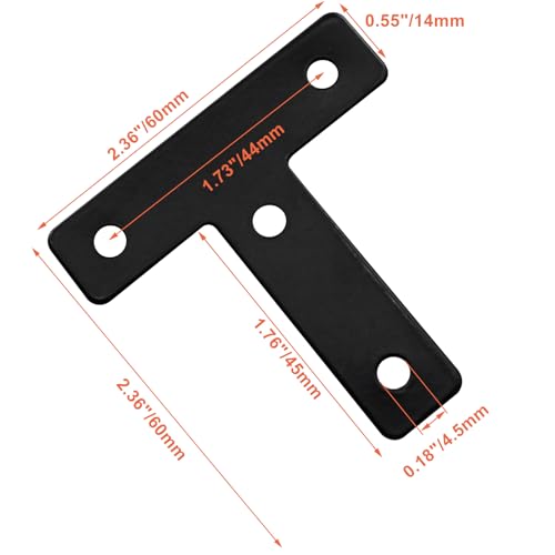 Bivethoi 20 Pcs T Shape Flat Mending Plates 60mm x 60mm (2.36" x 2.36") T Corner Braces T Bracket Connector Fixing Repair Plates for Wood Furniture, Cabinet, Windows, Black - size: 60x60mm/2.36"x2.36", style: T shape