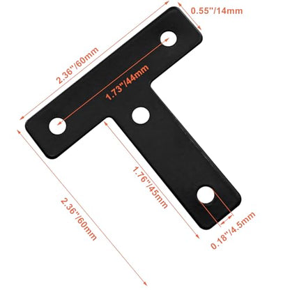 Bivethoi 20 Pcs T Shape Flat Mending Plates 60mm x 60mm (2.36" x 2.36") T Corner Braces T Bracket Connector Fixing Repair Plates for Wood Furniture, Cabinet, Windows, Black - size: 60x60mm/2.36"x2.36", style: T shape