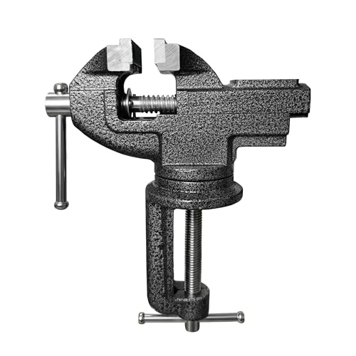 Galio 2.5 Inch Bench/Table Vise - 360° Swivel Base Clamp-On, Quick Adjustment Portable Clamp for Woodworking, Metalworking, Drilling, Sawing, Pipe Cutting, Handcraft & Home Repair