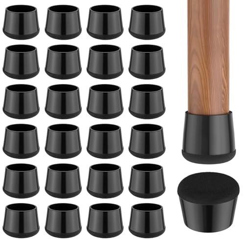 yomanta 24 PCS Silicone & Felt Chair Leg Floor Protectors - Scratch Proof & Noise Reducing Furniture Caps for Hardwood Floors - Round L Fits 1 4/16" to 1 6/16" (32–35mm), Black - color: Black, size: Round L (Fit 32–35mm)