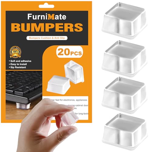 Rubber Feet for Cutting Board, 20PCS Rubber Bumpers Self Adhesive, Clear Rubber Bumper Pads, Square Adhesive Bumper Pads for Speakers, Laptop, Appliances 0.78" x 0.38" - size: Clear