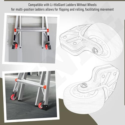 10940 Tip & Glide Wheel Kit Compatible with Little Gia-nt Ladders Without Wheels, Also for Multi-Position Ladders, Included Hrill bit, Wrench - Ladder Accessory